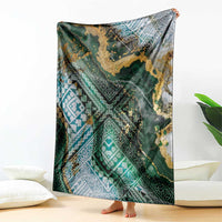 Polynesian Tribal Tattoo Blanket Green Marble Pattern