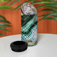 Polynesian Tribal Tattoo 4 in 1 Can Cooler Tumbler Green Marble Pattern