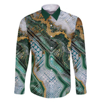 Polynesian Tribal Tattoo Family Matching Tank Maxi Dress and Hawaiian Shirt Green Marble Pattern LT9 Dad's Shirt - Long Sleeve Green - Polynesian Pride