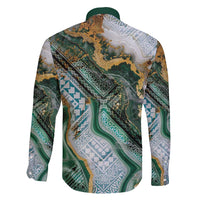 Polynesian Tribal Tattoo Family Matching Tank Maxi Dress and Hawaiian Shirt Green Marble Pattern LT9 - Polynesian Pride