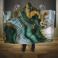 Polynesian Tribal Tattoo Hooded Blanket Green Marble Pattern