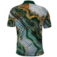 Polynesian Tribal Tattoo Polo Shirt Green Marble Pattern
