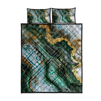 Polynesian Tribal Tattoo Quilt Bed Set Green Marble Pattern