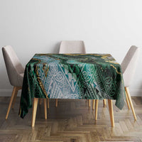 Polynesian Tribal Tattoo Tablecloth Green Marble Pattern