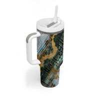 Polynesian Tribal Tattoo Tumbler With Handle Green Marble Pattern