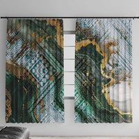 Polynesian Tribal Tattoo Window Curtain Green Marble Pattern