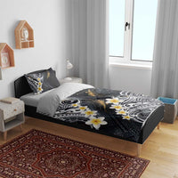 Polynesian Tribal Tattoo Bedding Set Plumeria Black Gold Marble Pattern