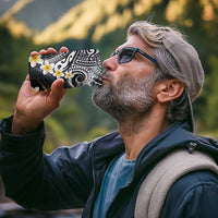 Polynesian Tribal Tattoo 4 in 1 Can Cooler Tumbler Plumeria Black Gold Marble Pattern