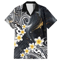 Polynesian Tribal Tattoo Family Matching Puletasi and Hawaiian Shirt Plumeria Black Gold Marble Pattern LT9 Dad's Shirt - Short Sleeve Black - Polynesian Pride