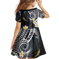 Polynesian Tribal Tattoo Family Matching Summer Maxi Dress and Hawaiian Shirt Plumeria Black Gold Marble Pattern