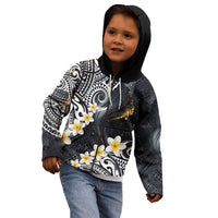 Polynesian Tribal Tattoo Kid Hoodie Plumeria Black Gold Marble Pattern