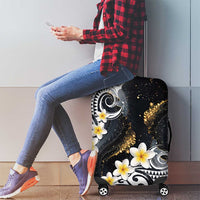 Polynesian Tribal Tattoo Luggage Cover Plumeria Black Gold Marble Pattern