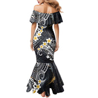 Polynesian Tribal Tattoo Mermaid Dress Plumeria Black Gold Marble Pattern