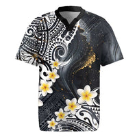 Polynesian Tribal Tattoo Rugby Jersey Plumeria Black Gold Marble Pattern