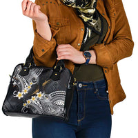 Polynesian Tribal Tattoo Shoulder Handbag Plumeria Black Gold Marble Pattern