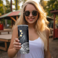 Polynesian Tribal Tattoo Skinny Tumbler Plumeria Black Gold Marble Pattern LT9 - Polynesian Pride