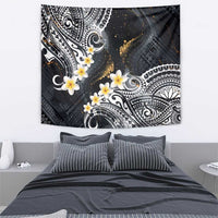 Polynesian Tribal Tattoo Tapestry Plumeria Black Gold Marble Pattern
