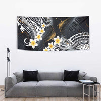Polynesian Tribal Tattoo Tapestry Plumeria Black Gold Marble Pattern