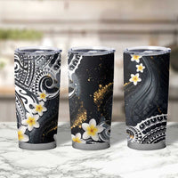 Polynesian Tribal Tattoo Tumbler Cup Plumeria Black Gold Marble Pattern