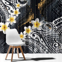 Polynesian Tribal Tattoo Window Curtain Plumeria Black Gold Marble Pattern