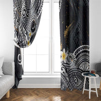 Polynesian Tribal Tattoo Window Curtain Plumeria Black Gold Marble Pattern