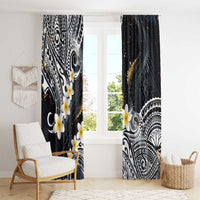Polynesian Tribal Tattoo Window Curtain Plumeria Black Gold Marble Pattern