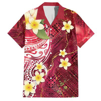 Polynesian Tribal Tattoo Family Matching Off Shoulder Maxi Dress and Hawaiian Shirt Plumeria Blood Red and Gold Marble Pattern LT9 Dad's Shirt - Short Sleeve Red - Polynesian Pride