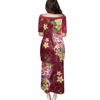 Polynesian Tribal Tattoo Family Matching Puletasi and Hawaiian Shirt Plumeria Blood Red and Gold Marble Pattern