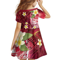 Polynesian Tribal Tattoo Kid Short Sleeve Dress Plumeria Blood Red and Gold Marble Pattern LT9 - Polynesian Pride
