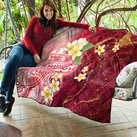 Polynesian Tribal Tattoo Quilt Plumeria Blood Red and Gold Marble Pattern