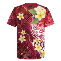 Polynesian Tribal Tattoo Rugby Jersey Plumeria Blood Red and Gold Marble Pattern