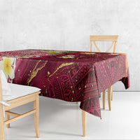 Polynesian Tribal Tattoo Tablecloth Plumeria Blood Red and Gold Marble Pattern