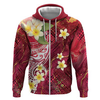 Polynesian Tribal Tattoo Zip Hoodie Plumeria Blood Red and Gold Marble Pattern LT9 Zip Hoodie Red - Polynesian Pride