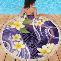 Polynesian Tribal Tattoo Beach Blanket Plumeria Purple Marble Pattern