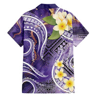 Polynesian Tribal Tattoo Family Matching Off Shoulder Maxi Dress and Hawaiian Shirt Plumeria Purple Marble Pattern LT9 - Polynesian Pride