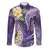 Polynesian Tribal Tattoo Family Matching Off Shoulder Maxi Dress and Hawaiian Shirt Plumeria Purple Marble Pattern LT9 Dad's Shirt - Long Sleeve Purple - Polynesian Pride