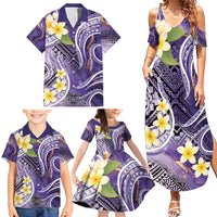 Polynesian Tribal Tattoo Family Matching Summer Maxi Dress and Hawaiian Shirt Plumeria Purple Marble Pattern