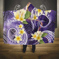 Polynesian Tribal Tattoo Hooded Blanket Plumeria Purple Marble Pattern
