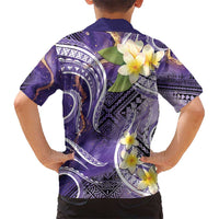 Polynesian Tribal Tattoo Kid Hawaiian Shirt Plumeria Purple Marble Pattern