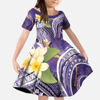 Polynesian Tribal Tattoo Kid Short Sleeve Dress Plumeria Purple Marble Pattern LT9 KID Purple - Polynesian Pride