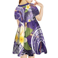 Polynesian Tribal Tattoo Kid Short Sleeve Dress Plumeria Purple Marble Pattern LT9 - Polynesian Pride