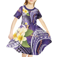 Polynesian Tribal Tattoo Kid Short Sleeve Dress Plumeria Purple Marble Pattern LT9 - Polynesian Pride