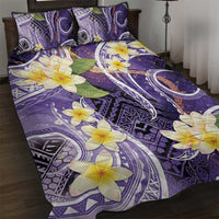 Polynesian Tribal Tattoo Quilt Bed Set Plumeria Purple Marble Pattern