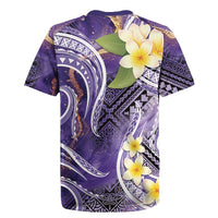 Polynesian Tribal Tattoo Rugby Jersey Plumeria Purple Marble Pattern