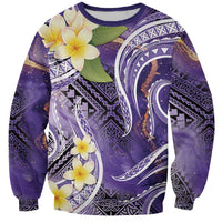 Polynesian Tribal Tattoo Sweatshirt Plumeria Purple Marble Pattern