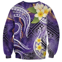Polynesian Tribal Tattoo Sweatshirt Plumeria Purple Marble Pattern