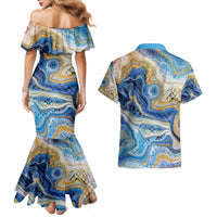 Polynesian Tribal Tattoo Couples Matching Mermaid Dress and Hawaiian Shirt Swirling Ocean Marble Pattern