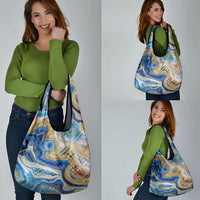 Polynesian Tribal Tattoo Grocery Bag Swirling Ocean Marble Pattern