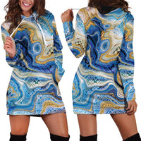 Polynesian Tribal Tattoo Hoodie Dress Swirling Ocean Marble Pattern