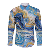 Polynesian Tribal Tattoo Long Sleeve Button Shirt Swirling Ocean Marble Pattern